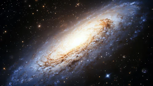 Edge-on spiral galaxy with bright central core in space field.