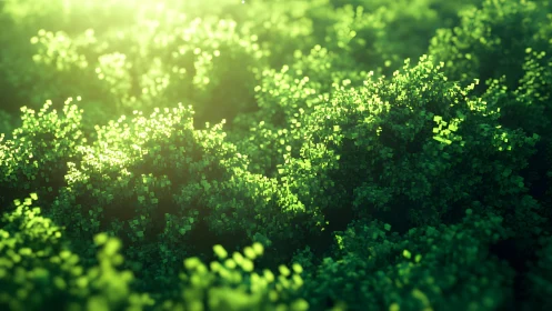 Lush Green Pixelated Forest Under Sunlight, Digital Art Style.