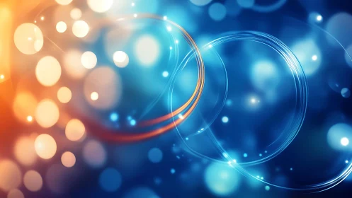 Glowing Blue and Orange Abstract Bokeh Light Circles Digital Art.