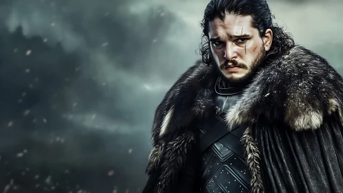 Stormbound winter warrior wrapped in brooding northern furs.