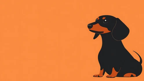 Minimalist illustration of black and tan dachshund on orange.