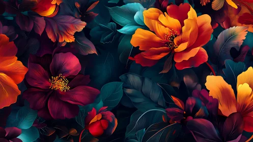 Vibrant Floral Composition Against Deep Teal.