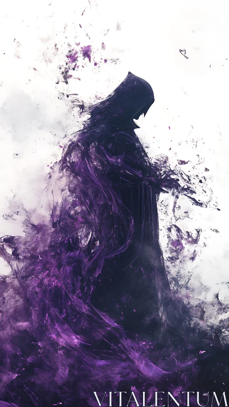 Silhouetted vigilante dissolves into abstract violet energy