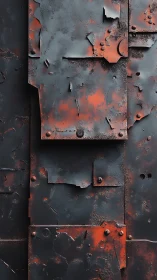 Weathered metal panels glow with warm rust and texture