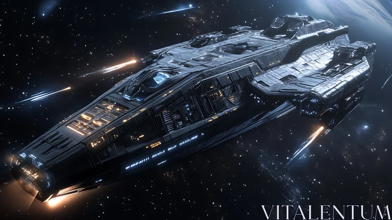 Massive star cruiser advances through deep space in high detail