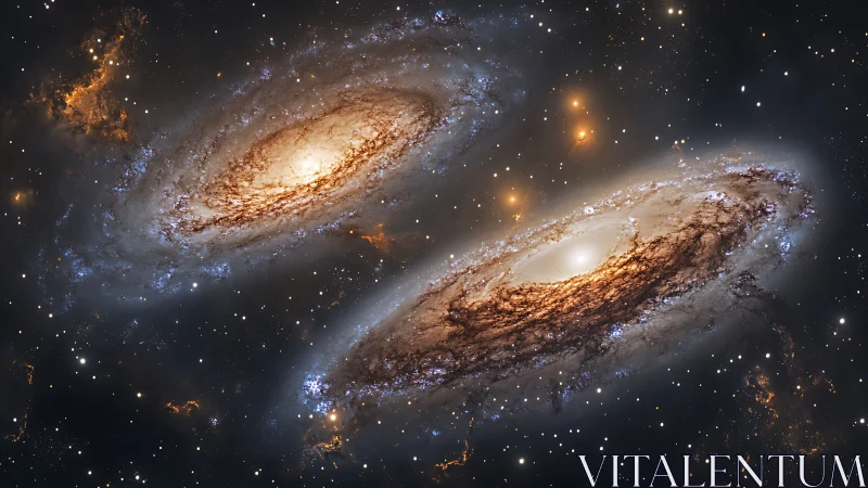 Twin spiral galaxies drift through star-rich deep space.