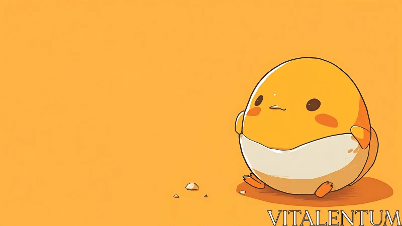 Stylized egg-shaped chick character with minimalist orange backdrop