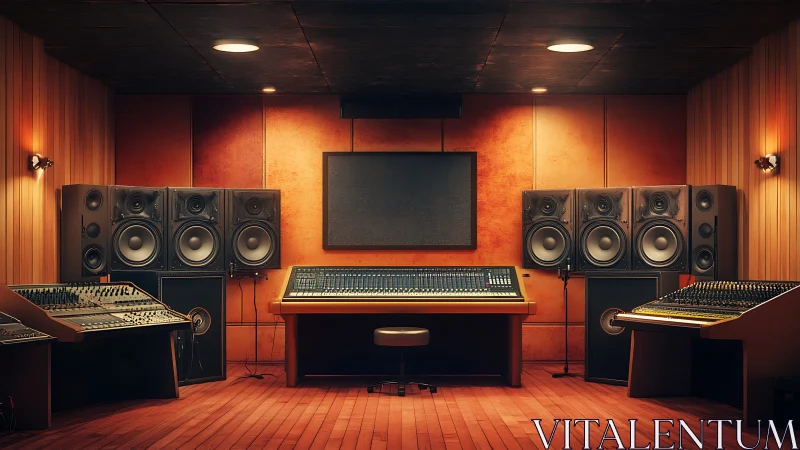 Professional recording studio control room with mixing desk.