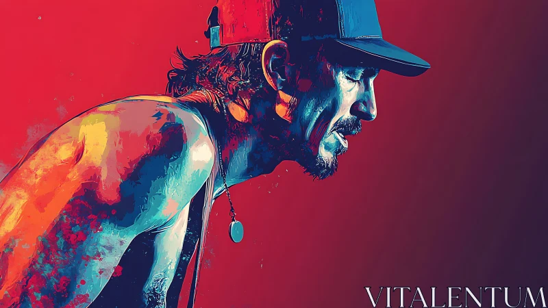 Sweat-soaked runner glowing in neon grit and sunset heat.