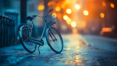 Urban Bicycle Caught Between Twilight's Amber and Indigo Glow.