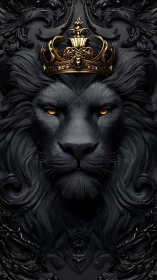 Midnight lion king crowned in molten gold and shadowed steel.