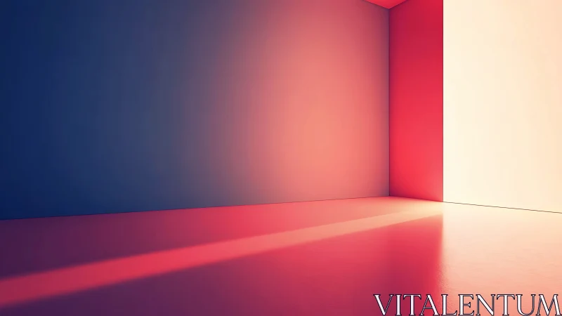 Minimalist gradient room with luminous doorway glow.