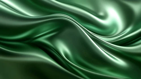 Emerald satin folds forming fluid abstract surface.