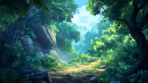 Luminous Forest Sanctuary with Misty Mountain Valley.