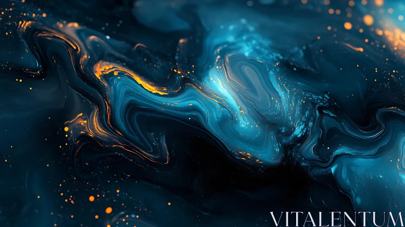 Starlit ink rivers swirling through a midnight skyscape.