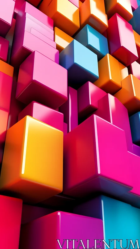 Glossy colorful cubes stacked in dense vertical pattern.