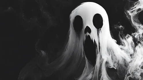 Monochrome spectral wraith in high-contrast digital painting.