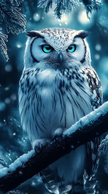Digital owl render depicts perched bird in cold forest light