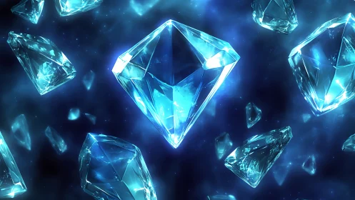 Luminous blue crystals drift through deep cosmic void