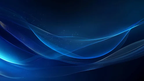 Abstract blue waves with glowing light on dark background, digital art.