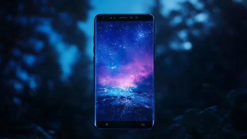 Pocket cosmos igniting a midnight forest of glowing glass.