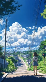 High-summer suburban slope under cumulonimbus-laden sky.