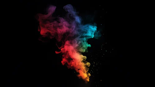 Colored smoke plume forms gradient cloud on black background