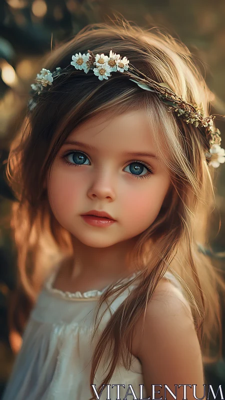 Young Girl with Delicate Flower Headpiece in Golden Light