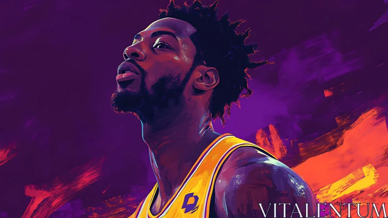 Digital portrait of basketball player in yellow jersey.