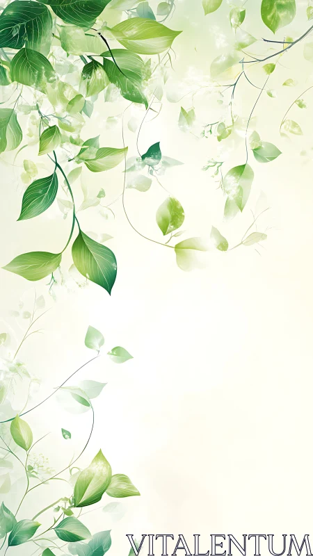 Soft green vines curling around a gentle sunlit space.