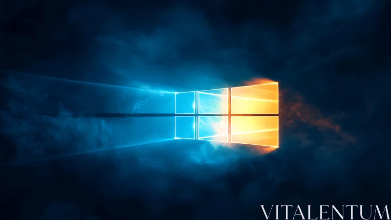 Windows-style glowing window logo emits blue and orange light