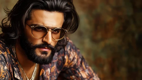 Bearded man in amber glasses under soft, shallow depth lighting