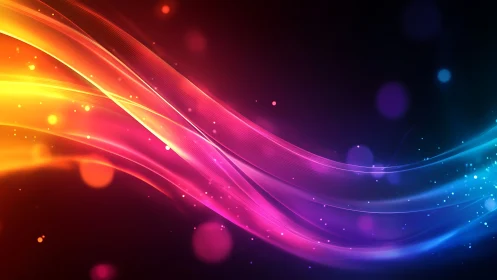Colorful light waves curve across dark gradient background