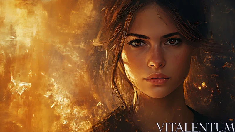 Digital portrait shows young woman lit by warm abstract glow