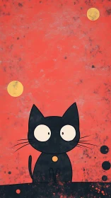 Black Cat Moons Red Night Sky.
