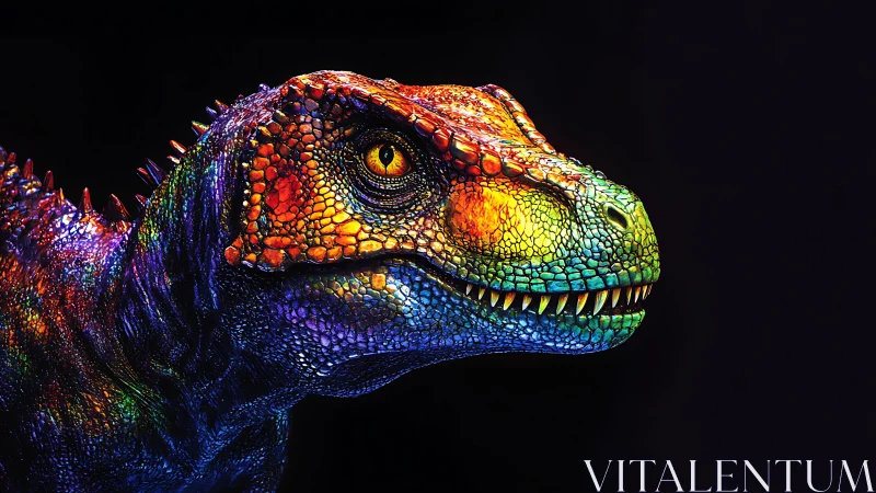 Neon-scaled raptor king grinning under electric starlight.