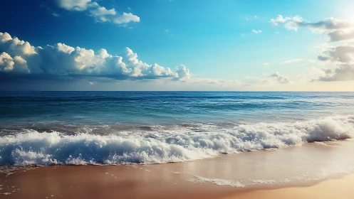 Coastal shoreline with breaking surf under stratocumulus clouds
