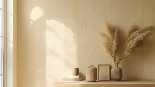 Soft sunlight choreographs a minimalist still life in beige calm