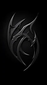 Chromed tribal emblem rendered as sculpted metallic relief