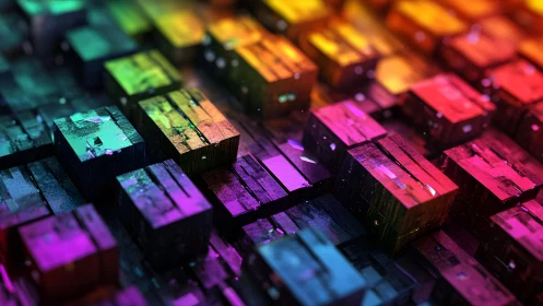 Colored cubic blocks form an illuminated structured grid