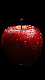 Crimson rainstorm crowns a lonely apple in inky darkness