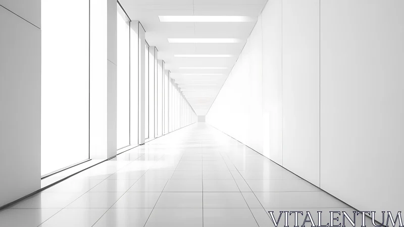 Modern corridor with symmetrical architecture and clean lines.