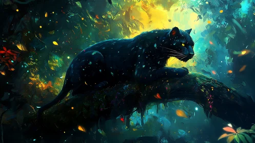Luminous Black Cat Dancing Through Enchanted Light.