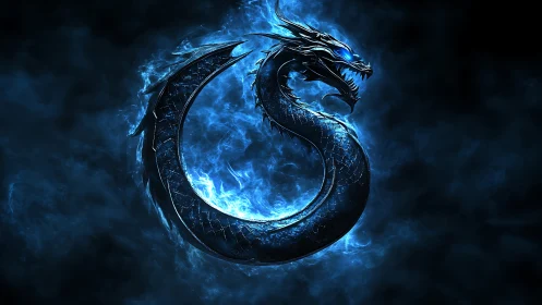 Mythic blue dragon emblem coiled in luminous smoke.