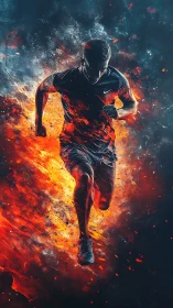 Runner ignites in blazing fire and smoke during intense sprint.