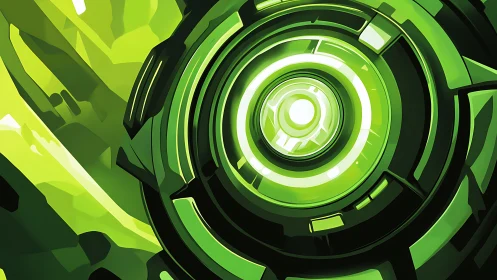 Green concentric tech rings with glowing digital core.