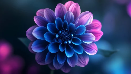Bioluminescent Dahlia with Radial Petal Geometry and Chromatic Gradient.