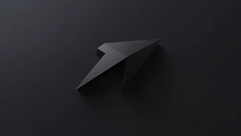 Glossy black arrow logo floats over matte dark surface