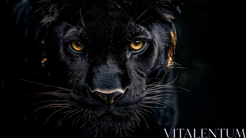 Black Panther Portrait: Golden Iris Luminosity Against Nocturnal Backdrop