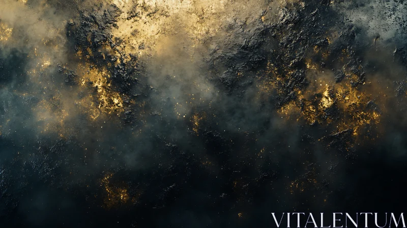 Molten gold embers spread across dark fractured surface.